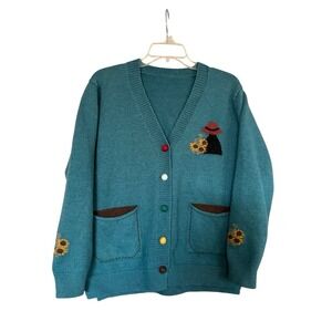 Ladies Jacquard Knitted Sweater Cardigan Tops Sunflower SZ Medium